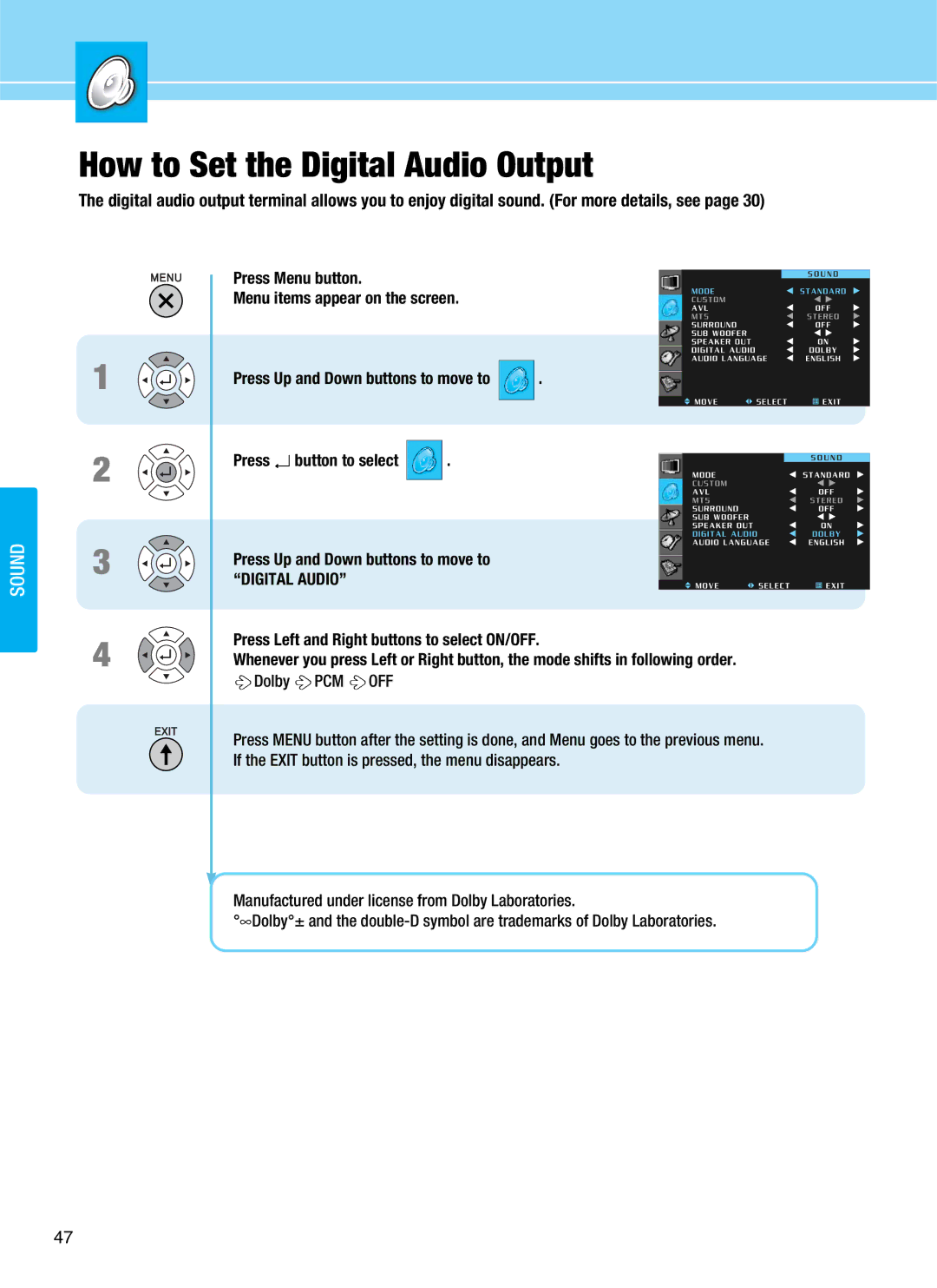 Hyundai Q321, Q401, Q320, Q261 manual How to Set the Digital Audio Output 