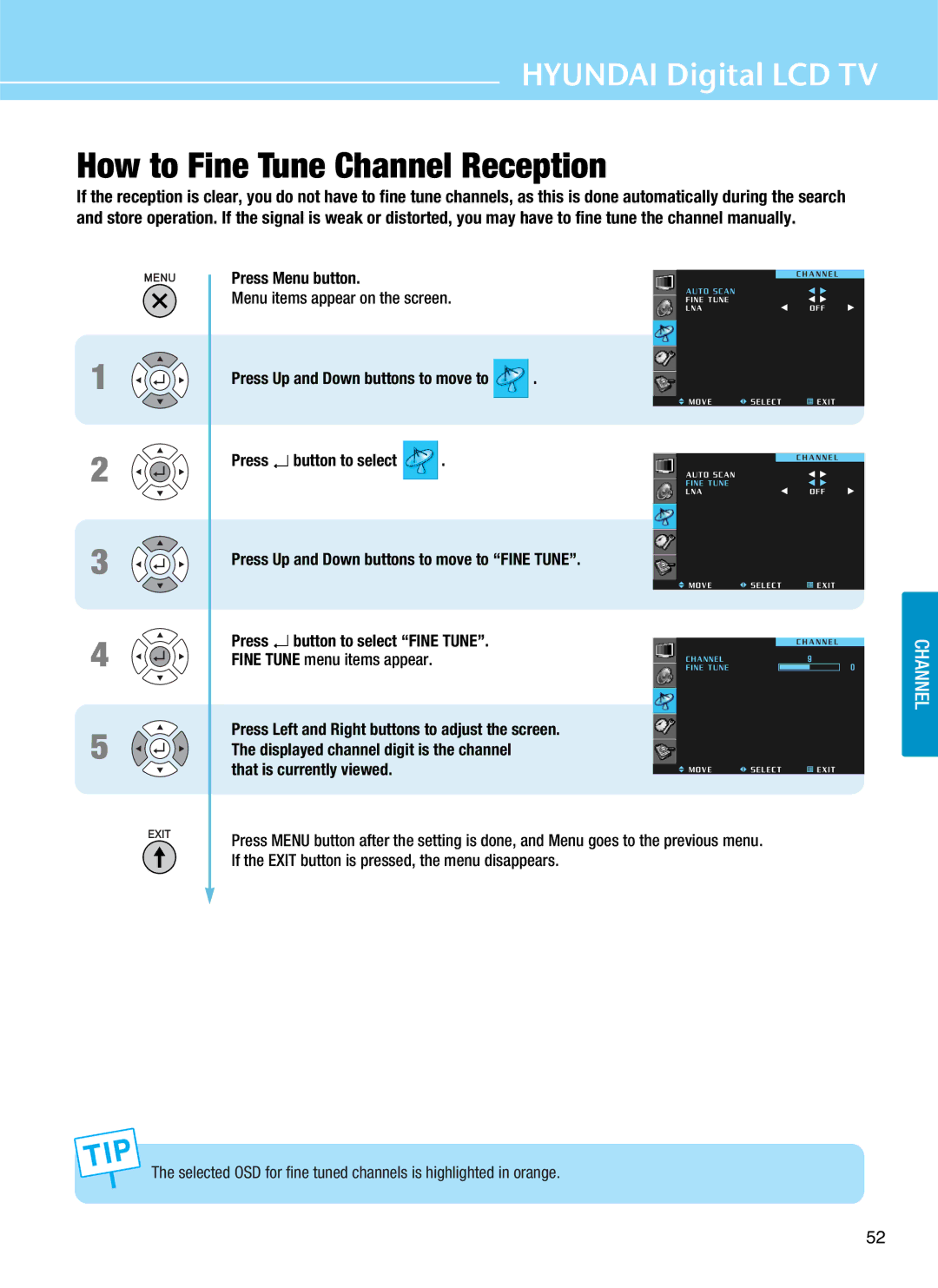 Hyundai Q261, Q401, Q320, Q321 manual How to Fine Tune Channel Reception, That is currently viewed 