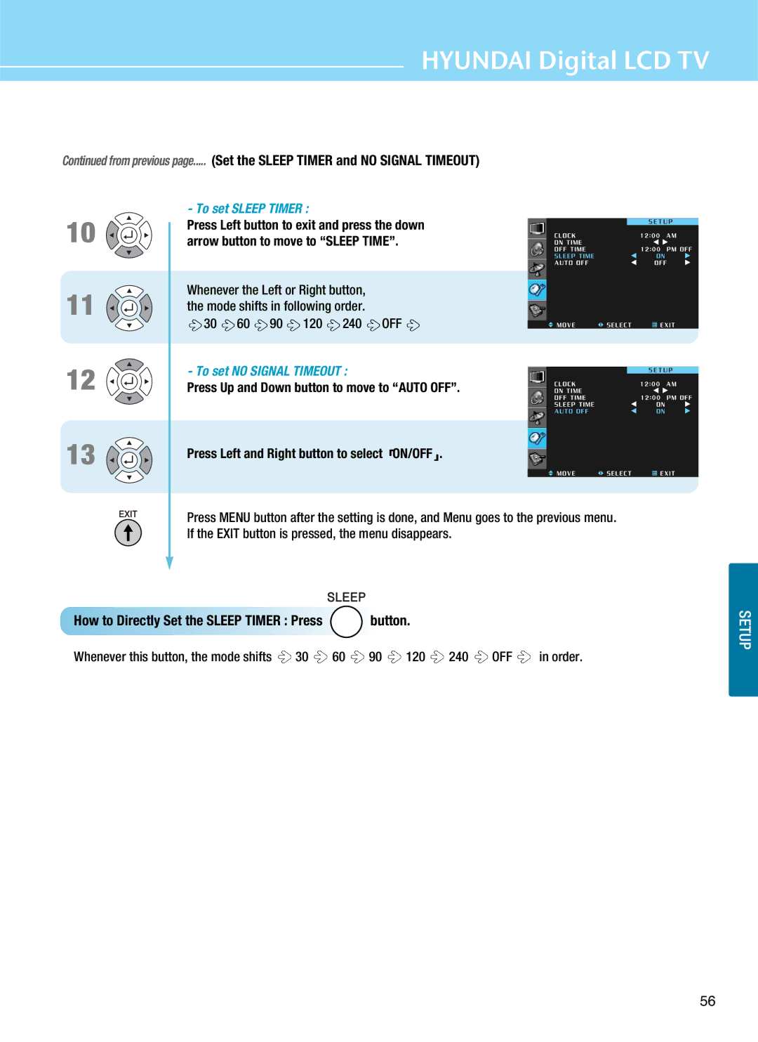 Hyundai Q261, Q401, Q320, Q321 manual To set Sleep Timer, How to Directly Set the Sleep Timer Press button 