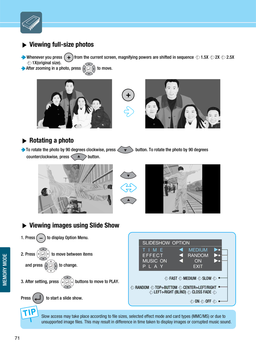 Hyundai Q321, Q401, Q320, Q261 manual Whenever you press, 1Xoriginal size After zooming in a photo, press To move 