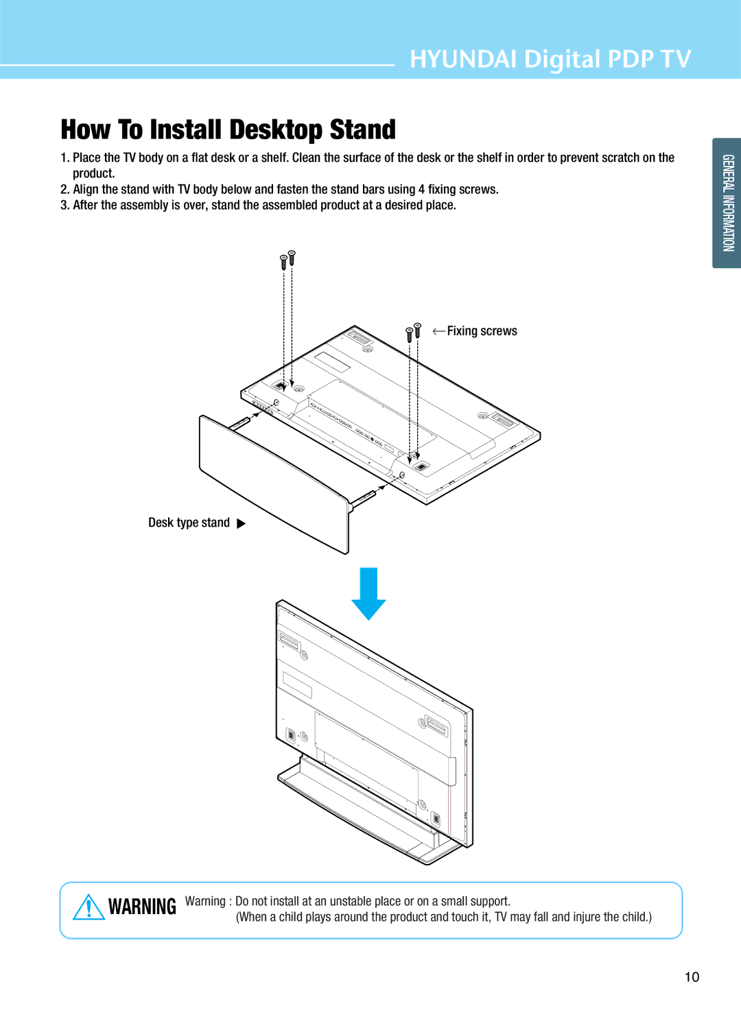 Hyundai Q421H, Q421S, Q501 manual How To Install Desktop Stand 