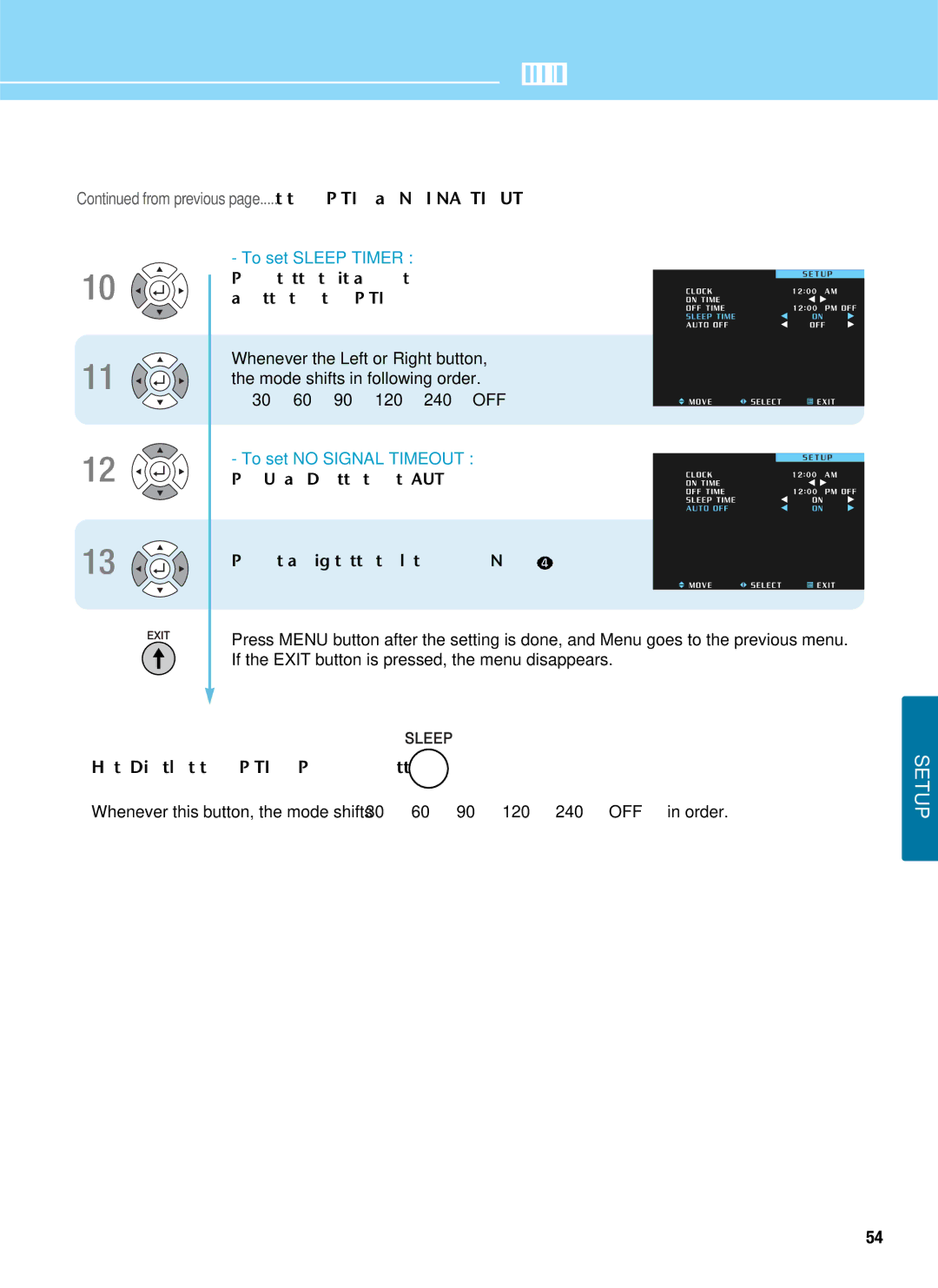 Hyundai Q421S, Q421H, Q501 manual To set Sleep Timer, How to Directly Set the Sleep Timer Press button 