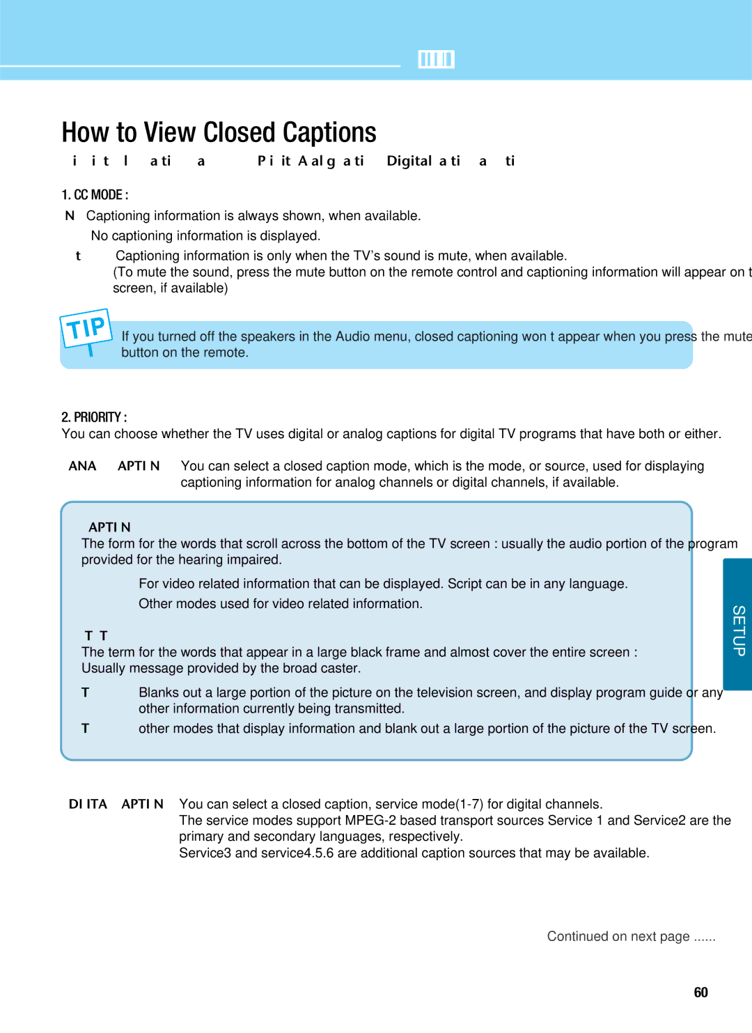 Hyundai Q421S, Q421H, Q501 manual How to View Closed Captions, CC Mode, Text 