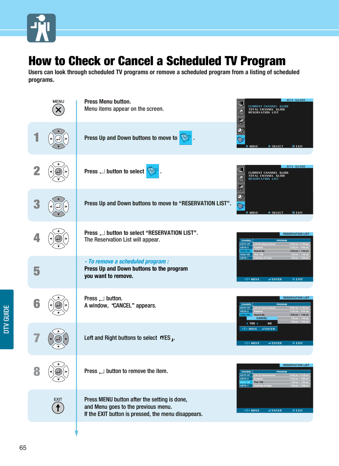 Hyundai Q501, Q421S, Q421H manual How to Check or Cancel a Scheduled TV Program 