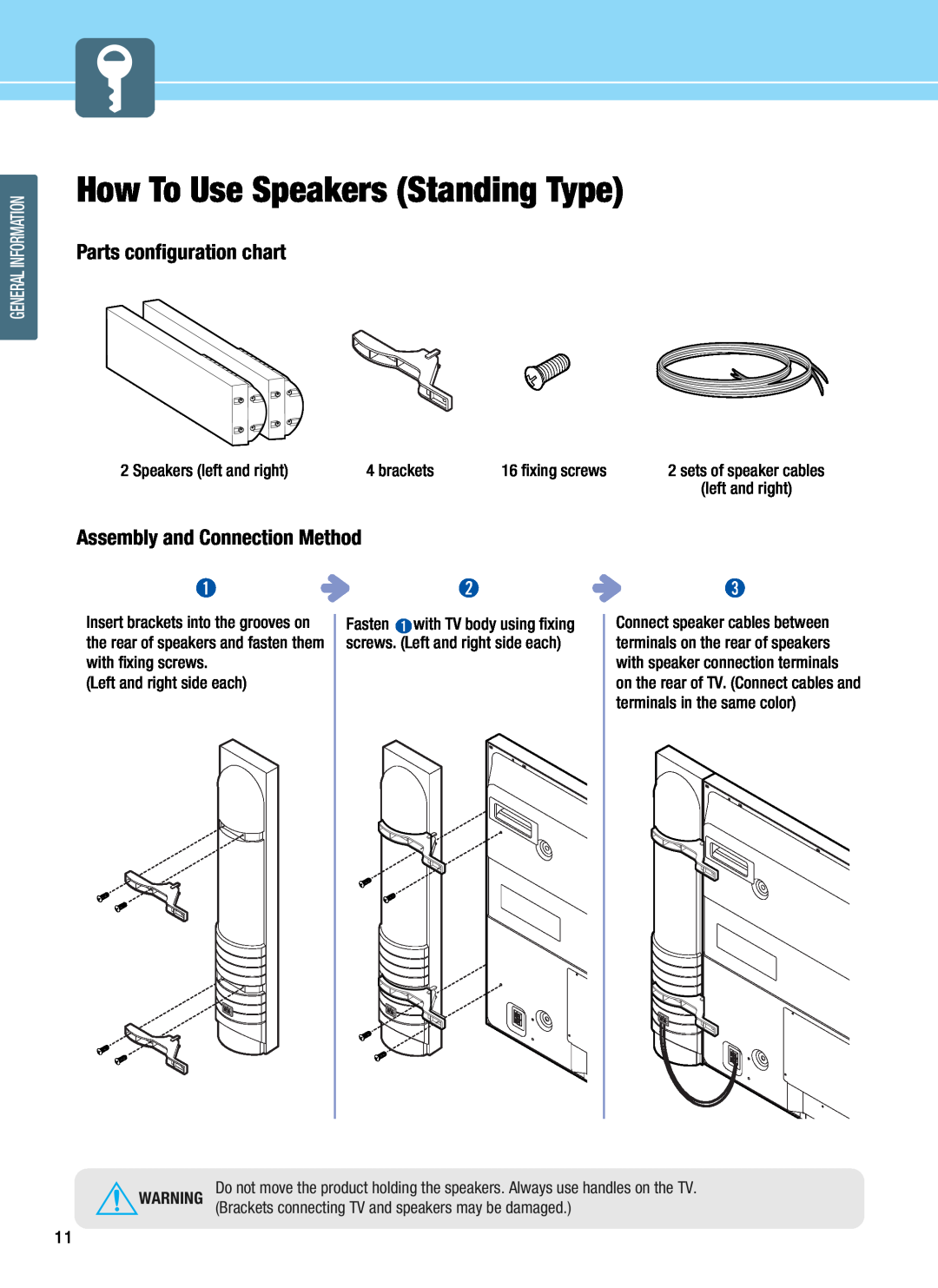 Hyundai Q501, Q421S, Q421H How To Use Speakers Standing Type, Parts configuration chart, Assembly and Connection Method 