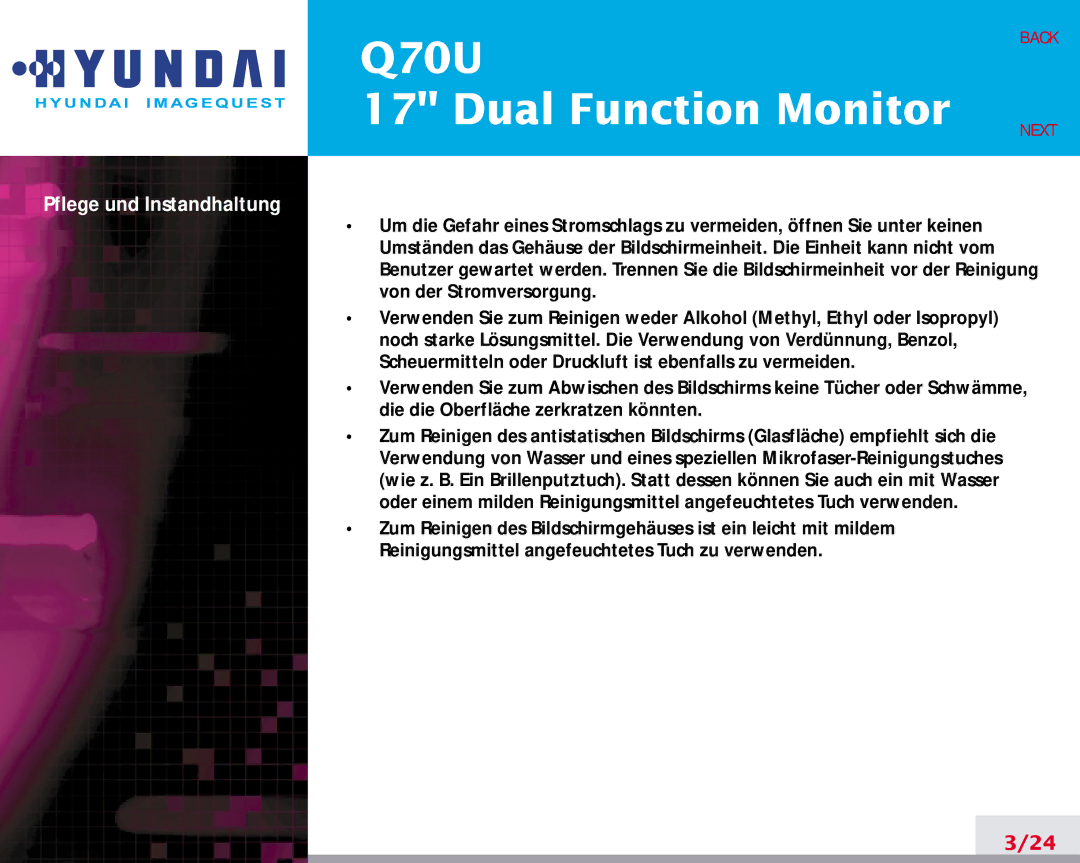 Hyundai Q70U manual Pflege und Instandhaltung 