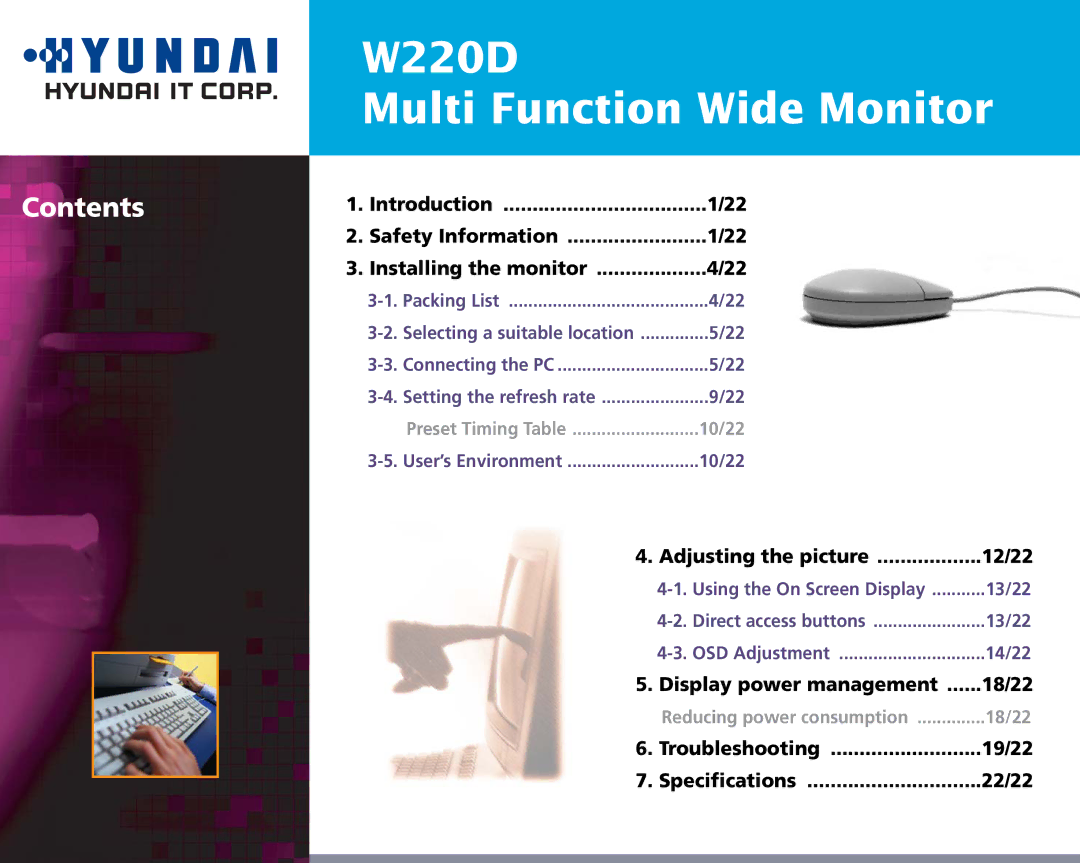 Hyundai manual W220D Multi Function Wide Monitor 