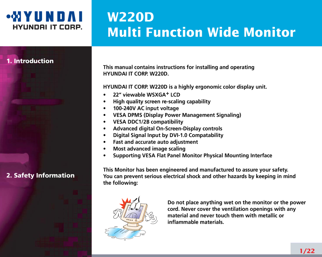 Hyundai W220D manual Introduction Safety Information 