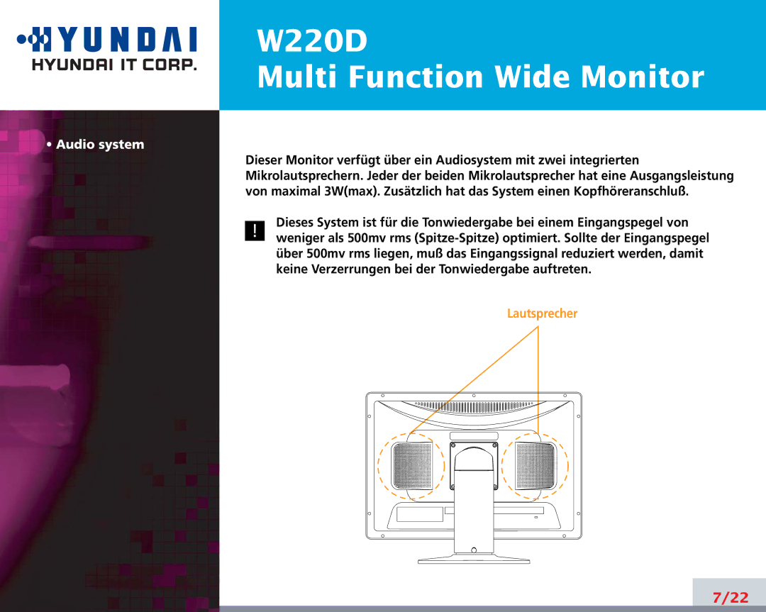 Hyundai W220D manual Audio system 