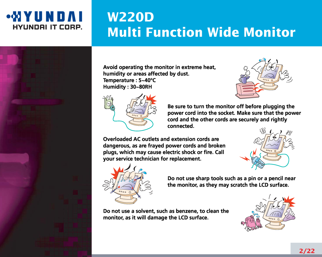 Hyundai manual W220D Multi Function Wide Monitor, 2/22 