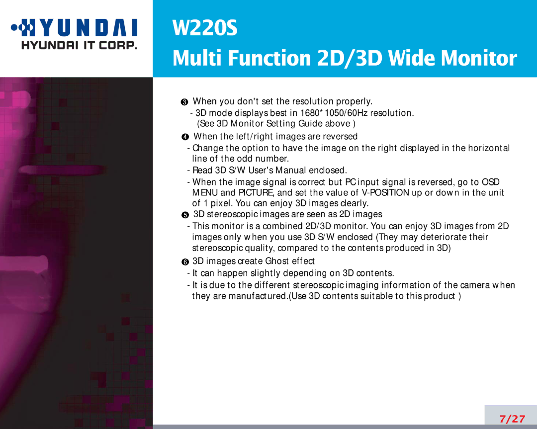 Hyundai manual W220S Multi Function 2D/3D Wide Monitor 