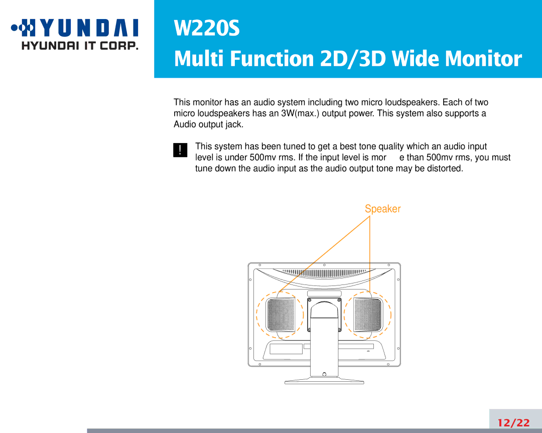 Hyundai W220S manual Speaker 