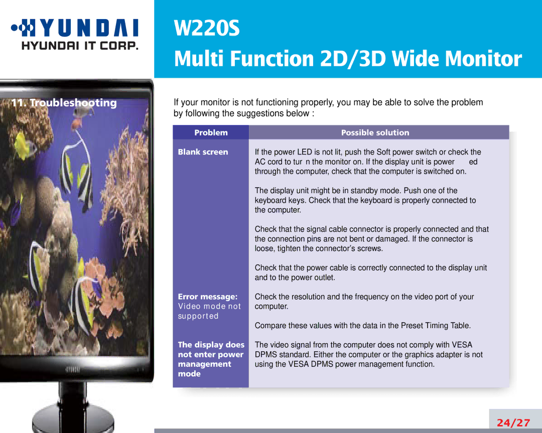 Hyundai W220S manual Troubleshooting, By following the suggestions below 