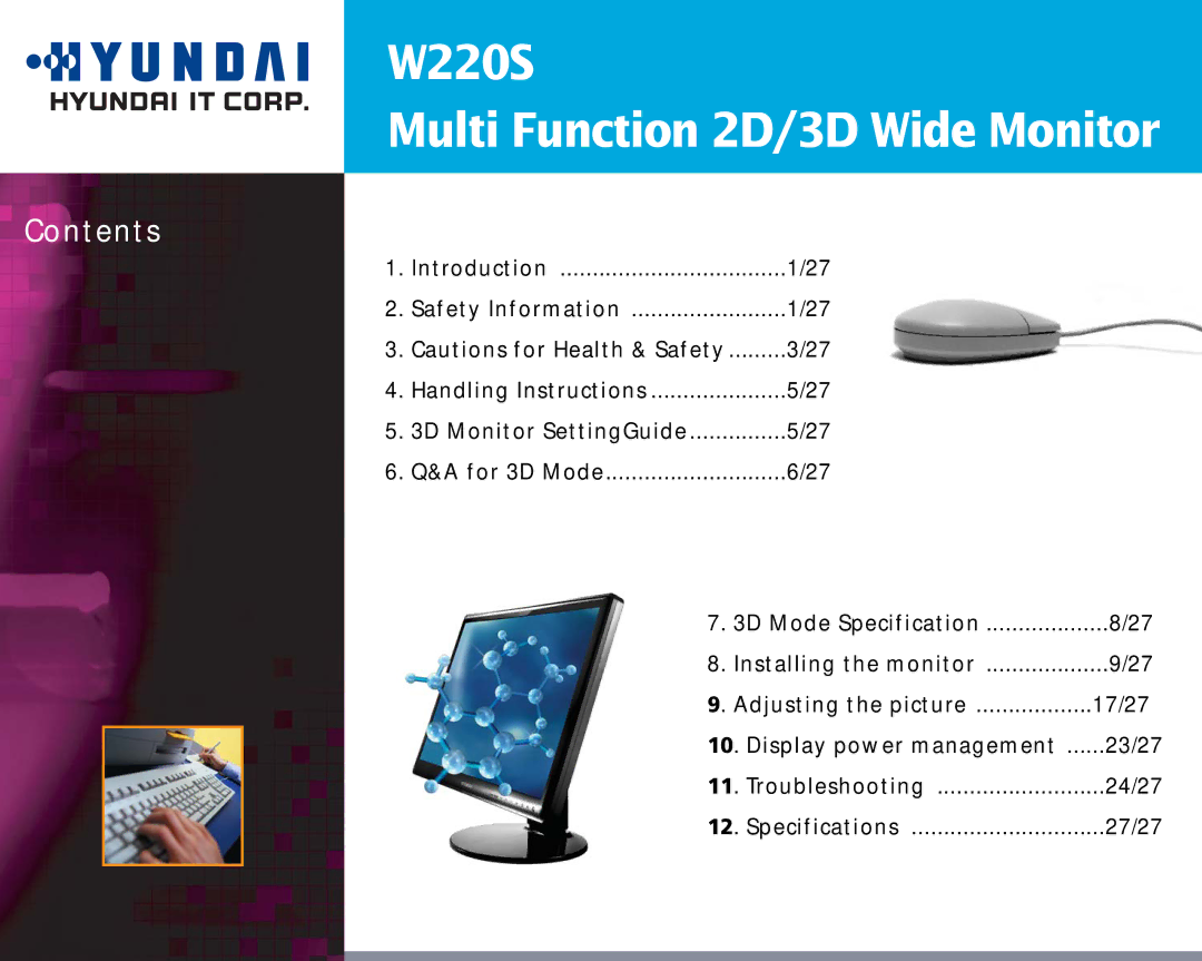 Hyundai manual W220S Multi Function 2D/3D Wide Monitor 