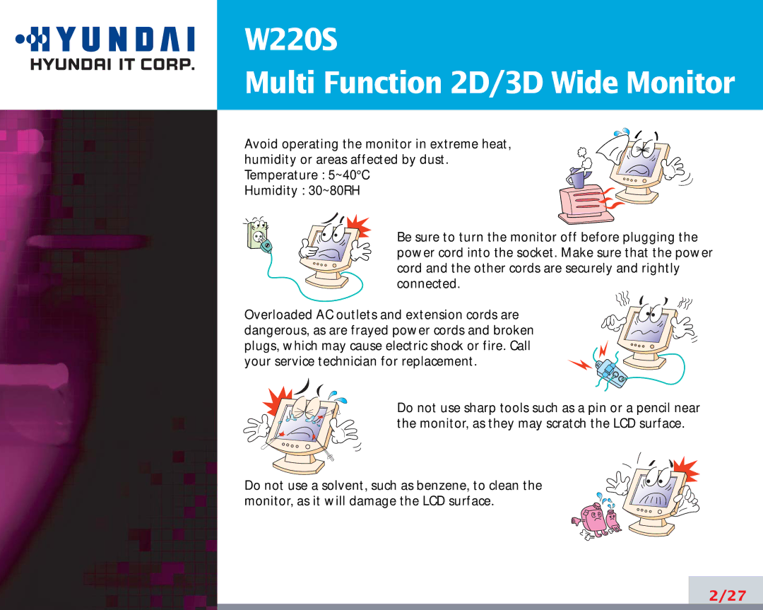 Hyundai manual W220S Multi Function 2D/3D Wide Monitor 