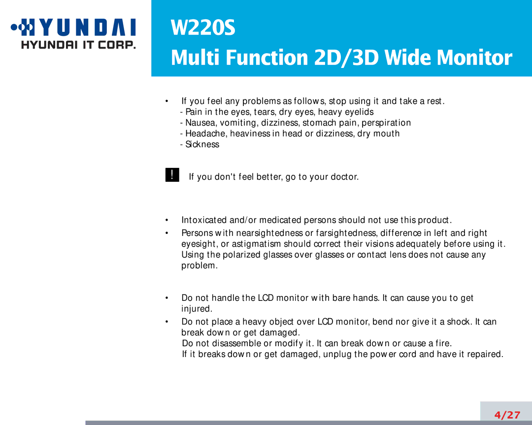 Hyundai W220S manual Fire / Accident Prevention 