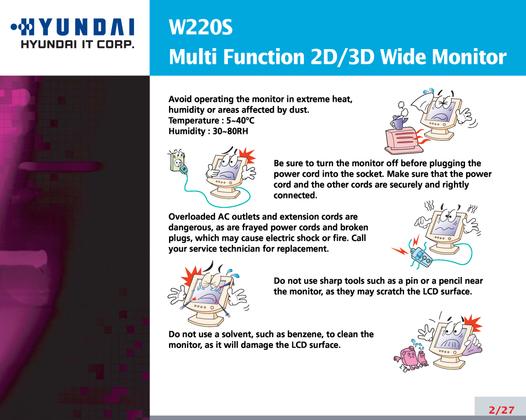 Hyundai manual W220S Multi Function 2D/3D Wide Monitor, 2/27 