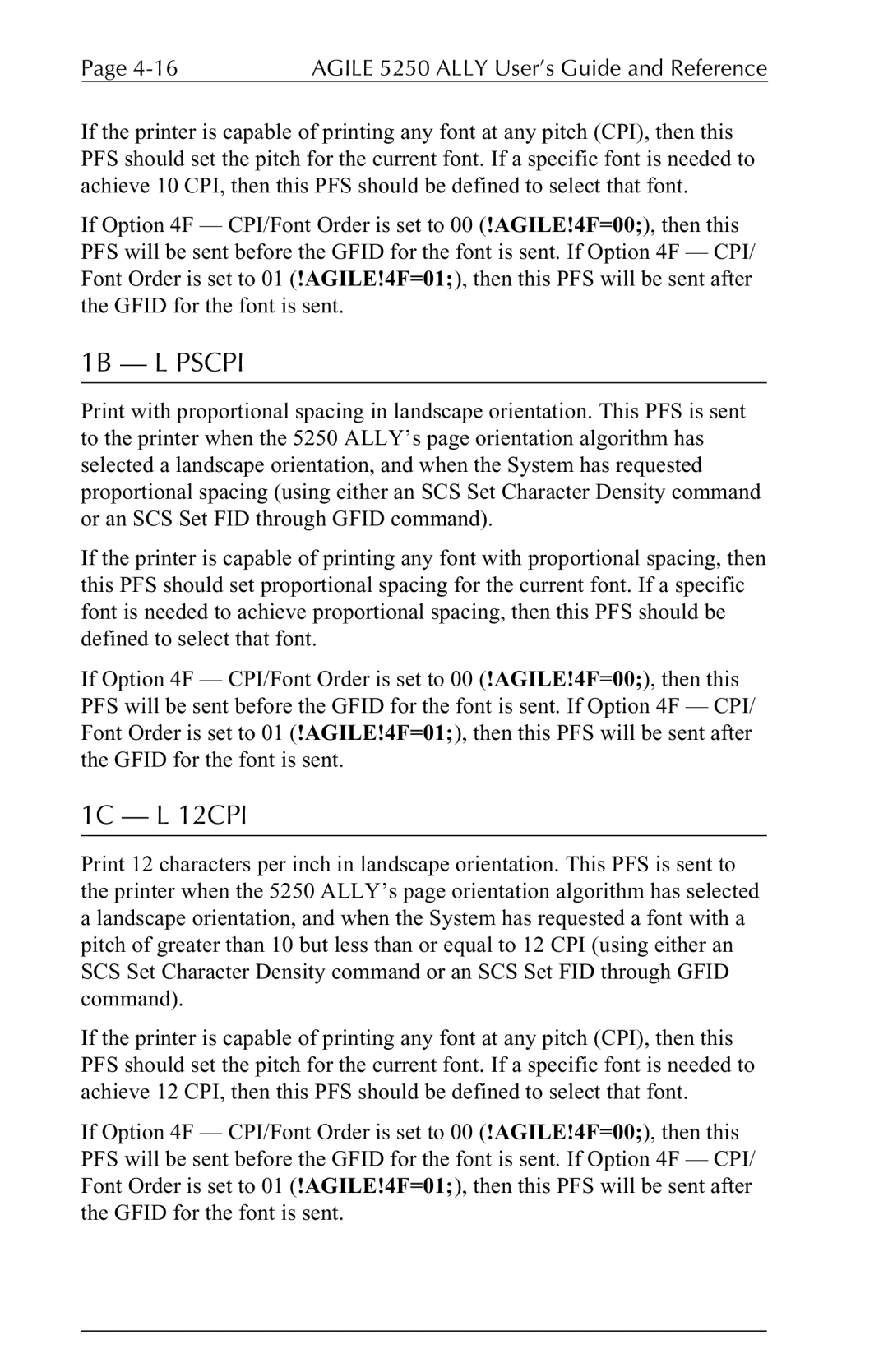 I-Data 5250 ALLY manual 1B L Pscpi, 1C L 12CPI 