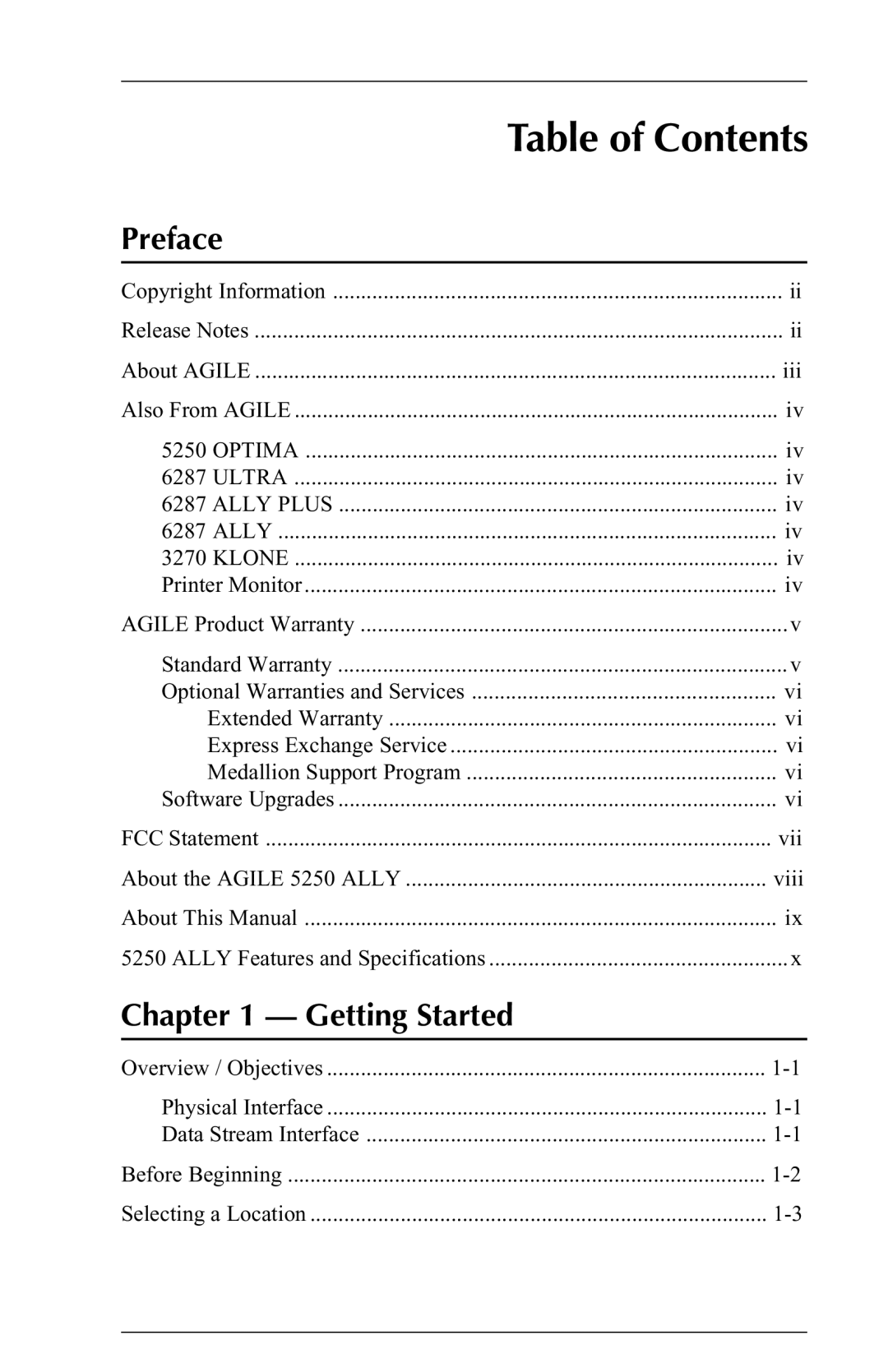 I-Data 5250 ALLY manual Table of Contents 