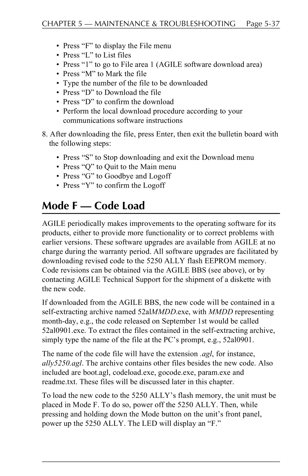 I-Data 5250 ALLY manual Mode F Code Load 