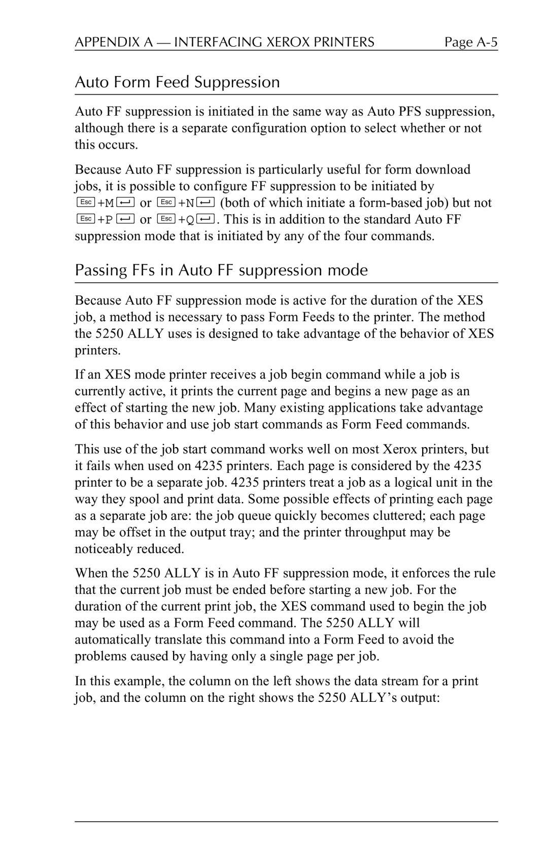 I-Data 5250 ALLY manual Auto Form Feed Suppression, Passing FFs in Auto FF suppression mode 