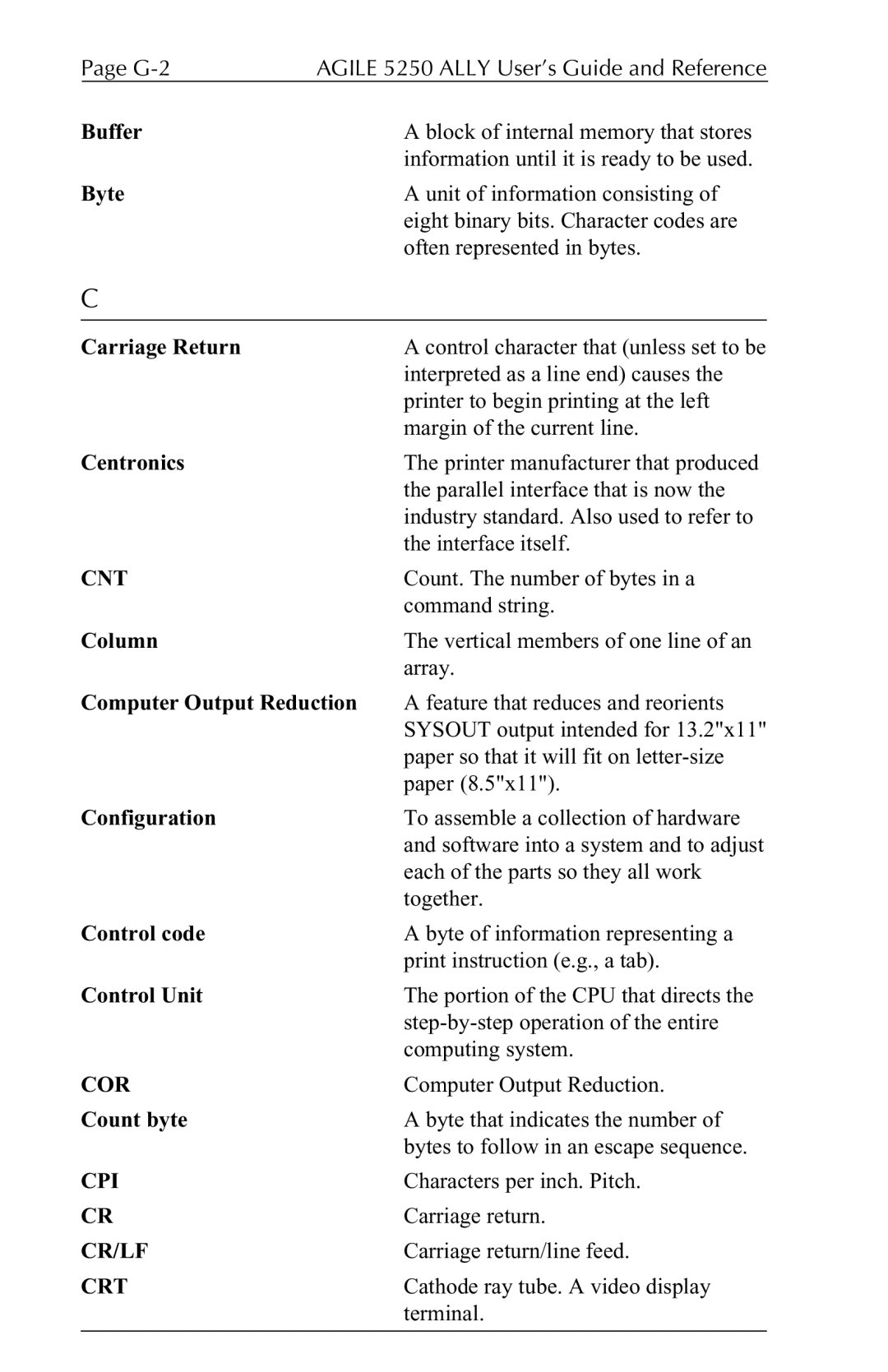 I-Data 5250 ALLY manual Cnt, Cor, Cpi, Cr/Lf, Crt 