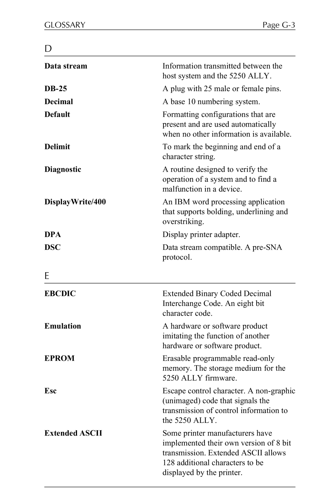 I-Data 5250 ALLY manual Dpa, Dsc, Ebcdic, Eprom 