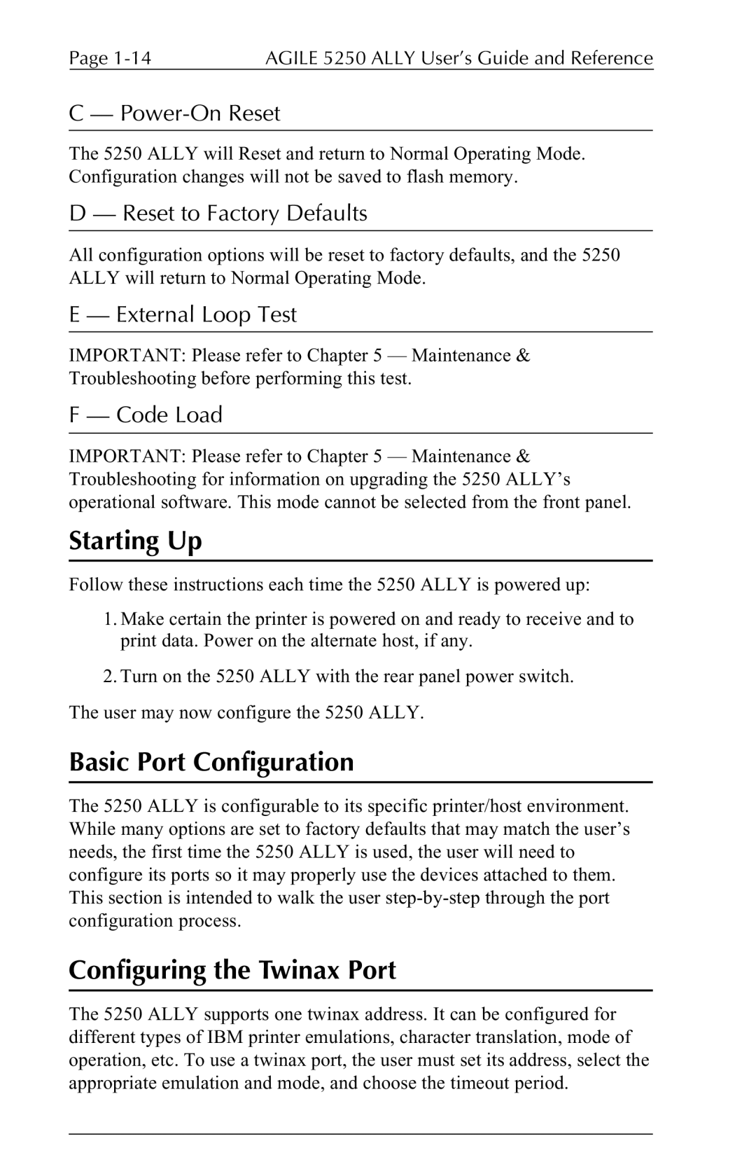 I-Data 5250 ALLY manual Starting Up, Basic Port Configuration, Configuring the Twinax Port 