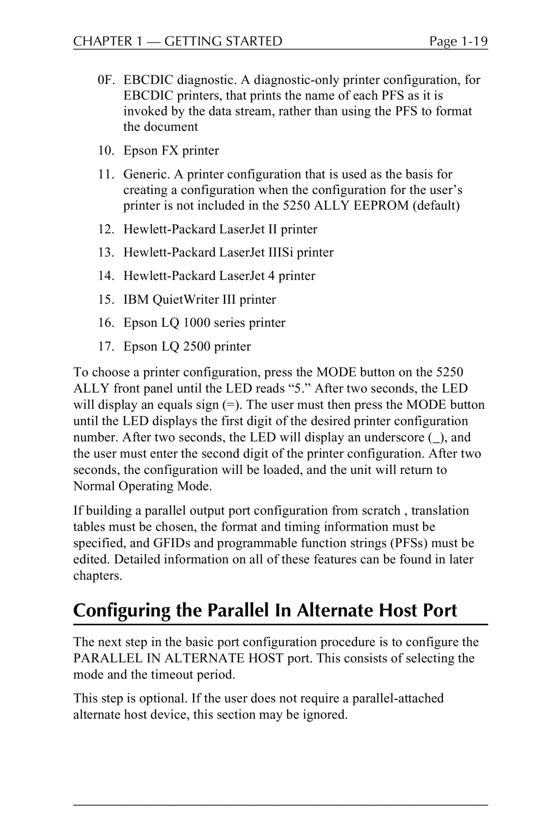 I-Data 5250 ALLY manual Configuring the Parallel In Alternate Host Port 