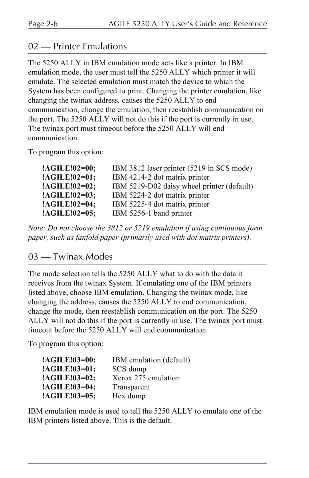 I-Data 5250 ALLY manual Printer Emulations 