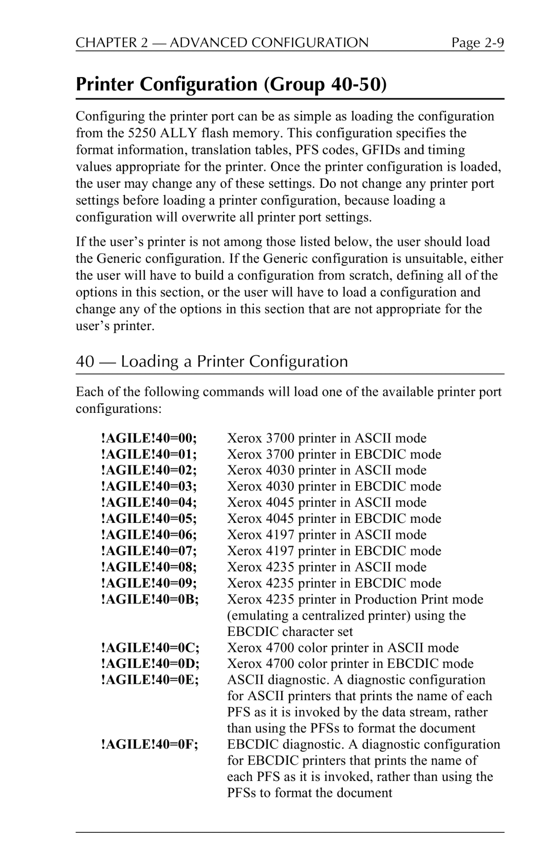 I-Data 5250 ALLY manual Printer Configuration Group, Loading a Printer Configuration 