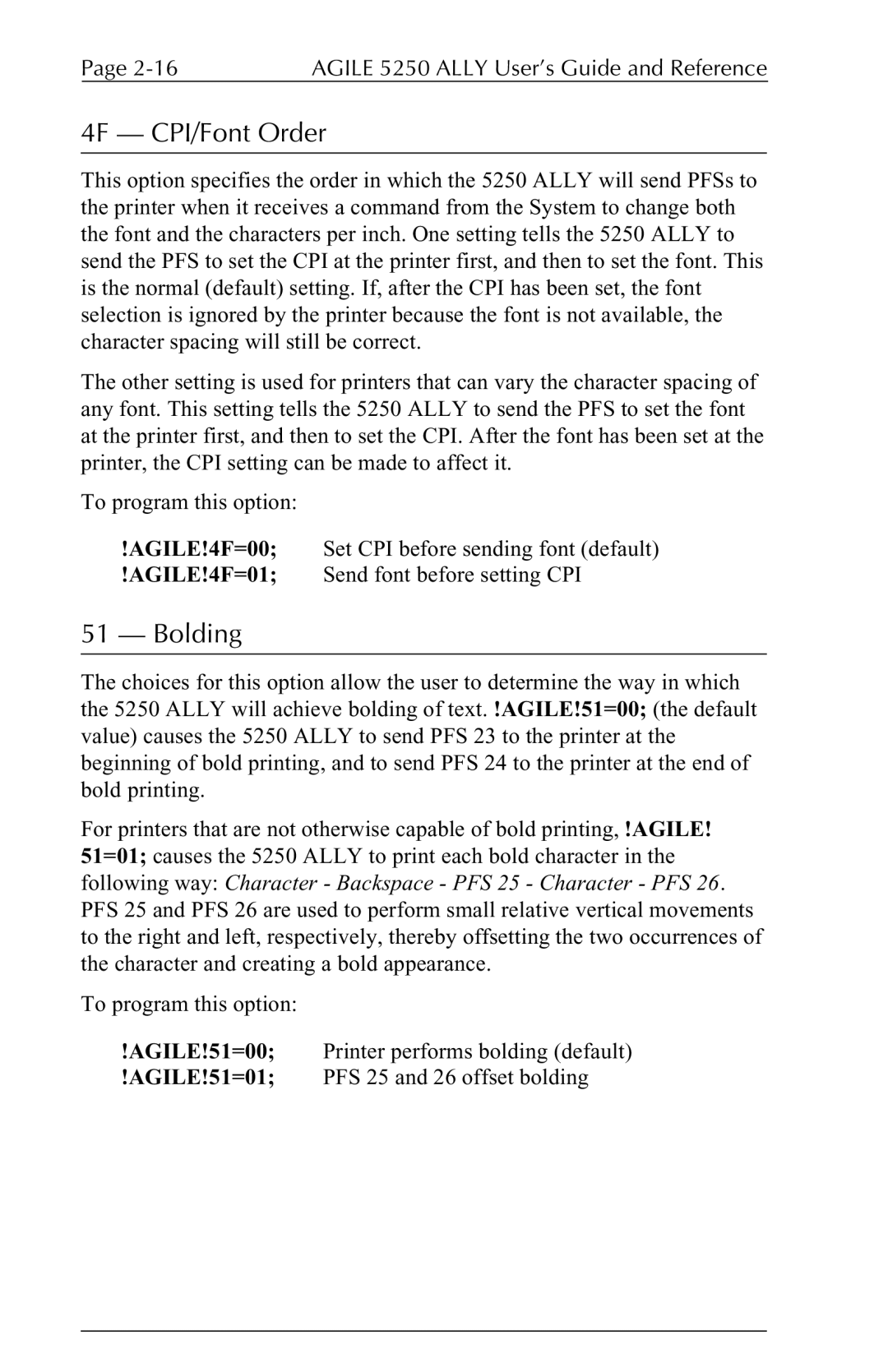 I-Data 5250 ALLY manual 4F CPI/Font Order, Bolding 