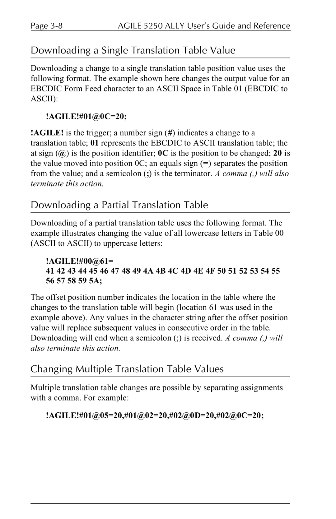 I-Data 5250 ALLY manual Downloading a Single Translation Table Value, Downloading a Partial Translation Table 