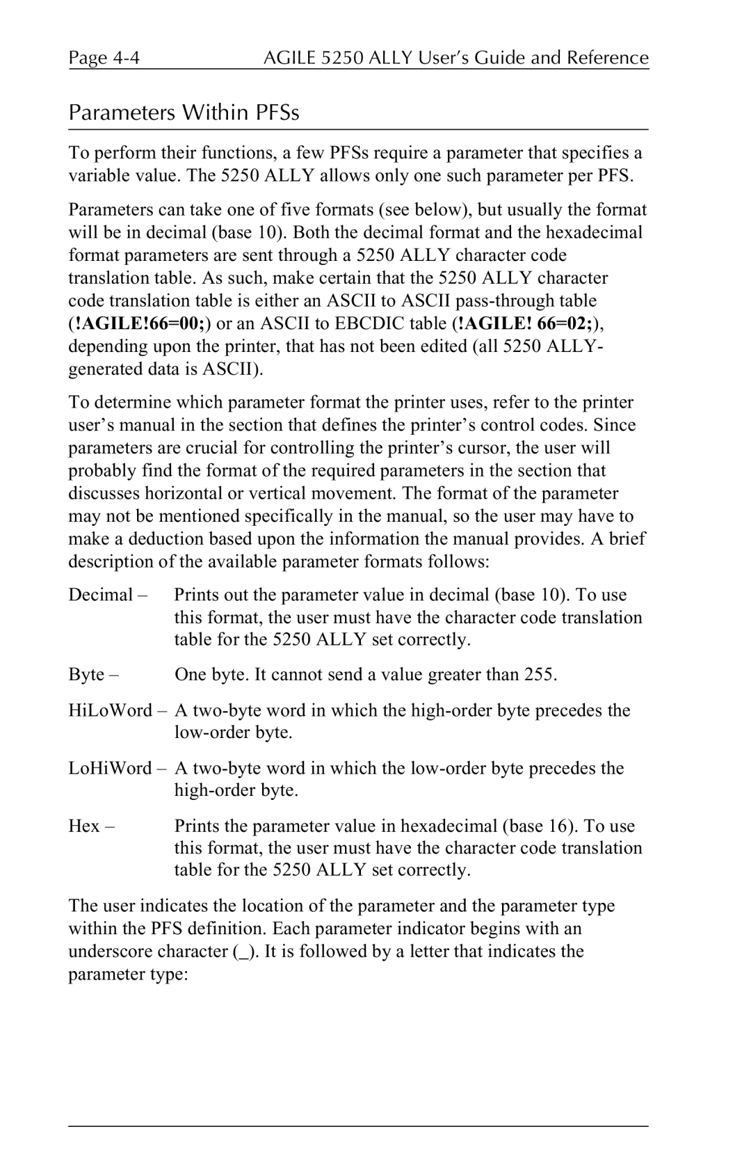 I-Data 5250 ALLY manual Parameters Within PFSs 