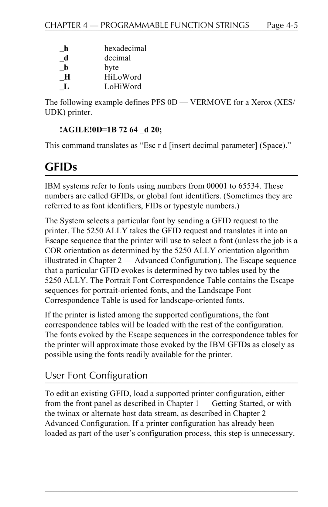 I-Data 5250 ALLY manual GFIDs, User Font Configuration 