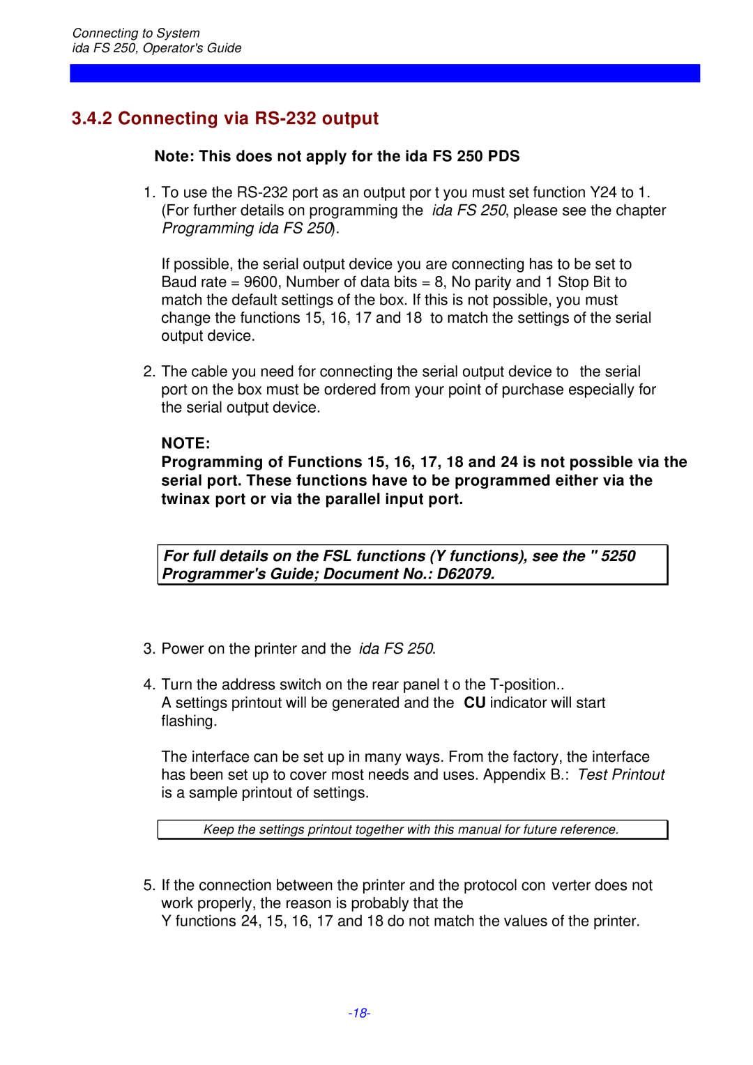 I-Data FS 250 PDS, i-data Electronic Documentation ida instruction manual Connecting via RS-232 output 