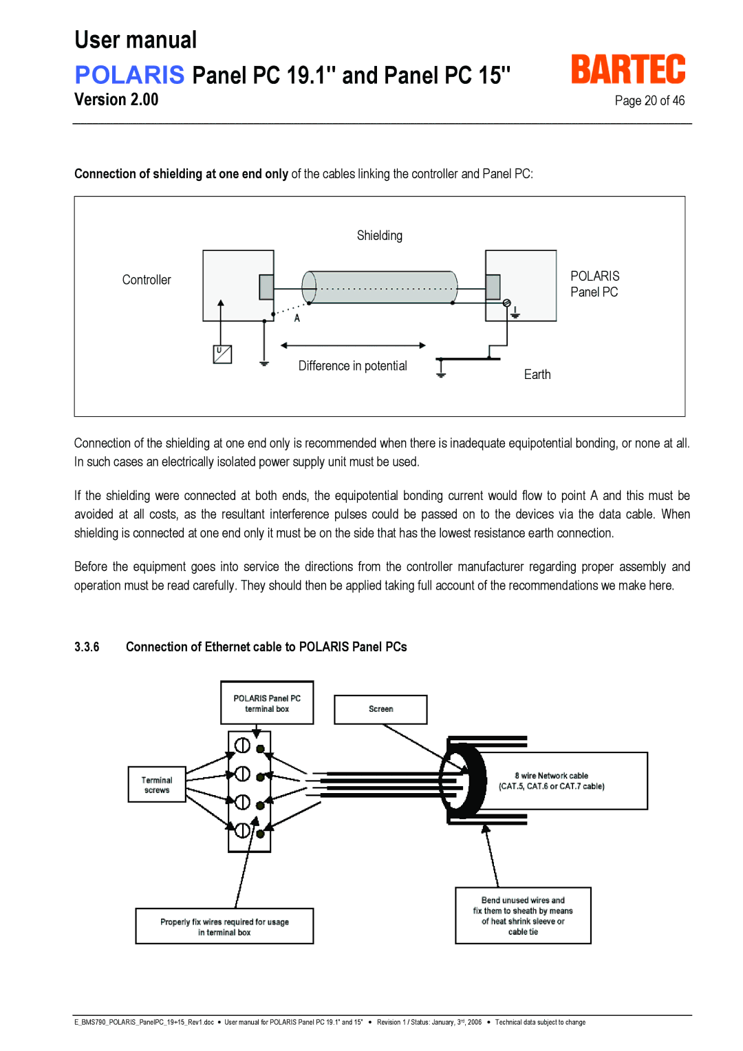 I-Data POLARIS Panel PC 19.1 user manual Connection of Ethernet cable to Polaris Panel PCs 