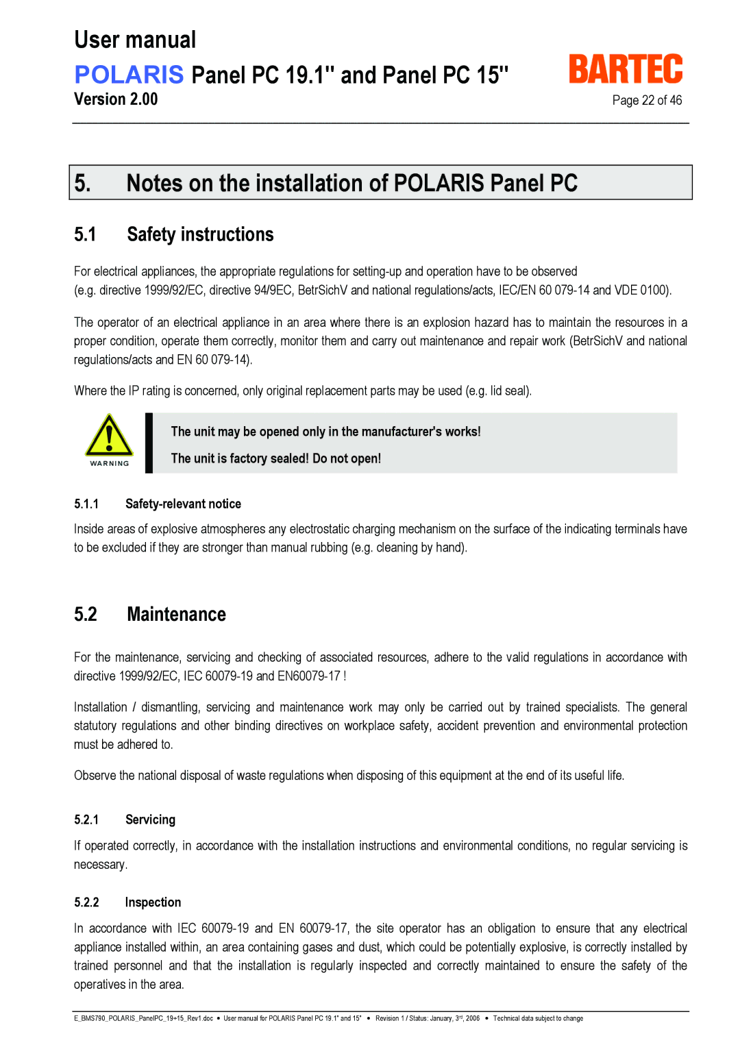 I-Data POLARIS Panel PC 19.1 user manual Safety instructions, Maintenance, Servicing, Inspection 