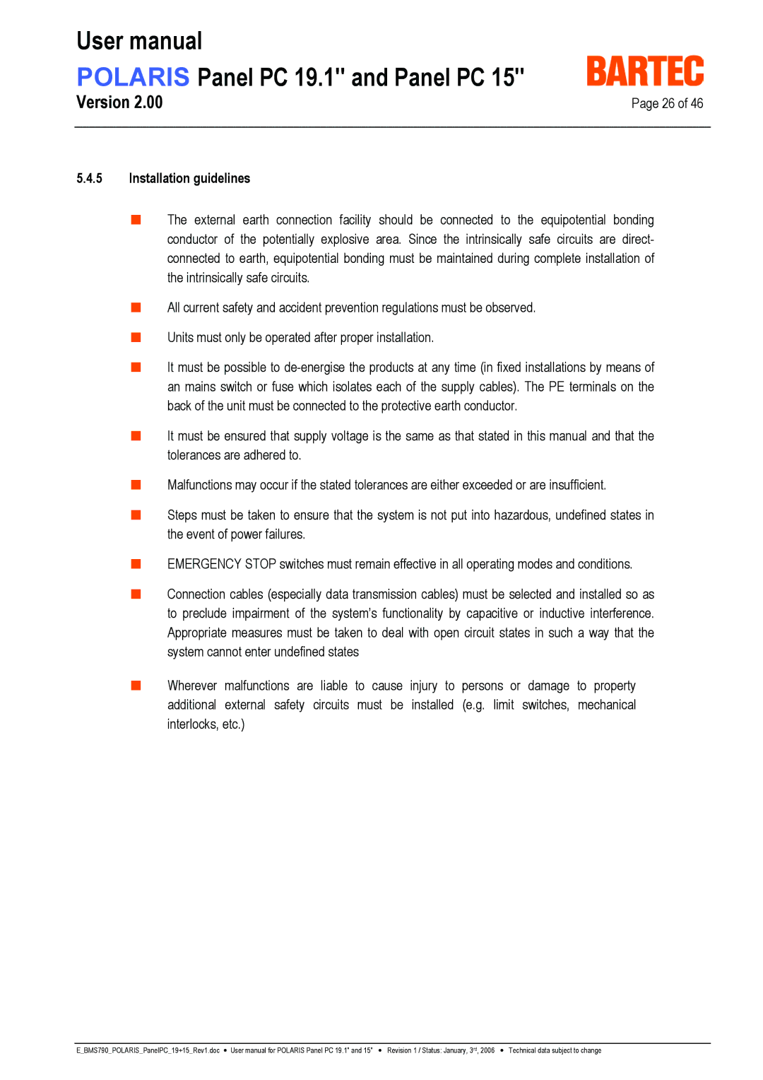 I-Data POLARIS Panel PC 19.1 user manual Installation guidelines 