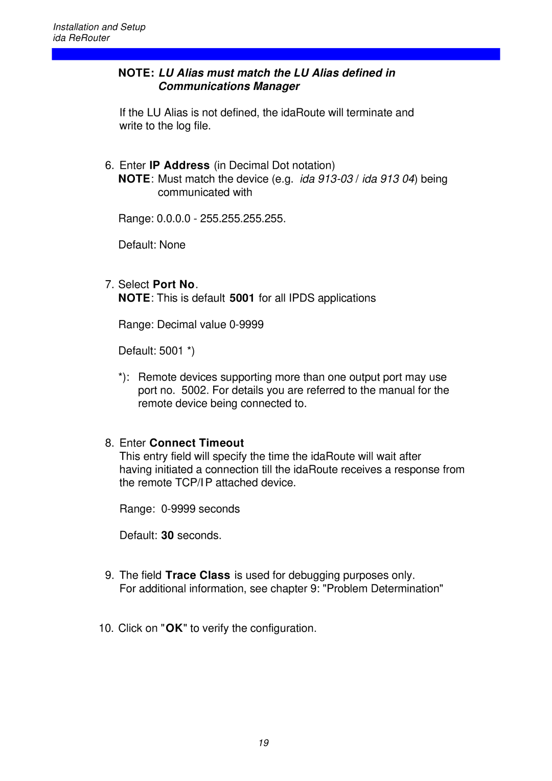 I-Data ReRouter instruction manual Communications Manager, Enter Connect Timeout 