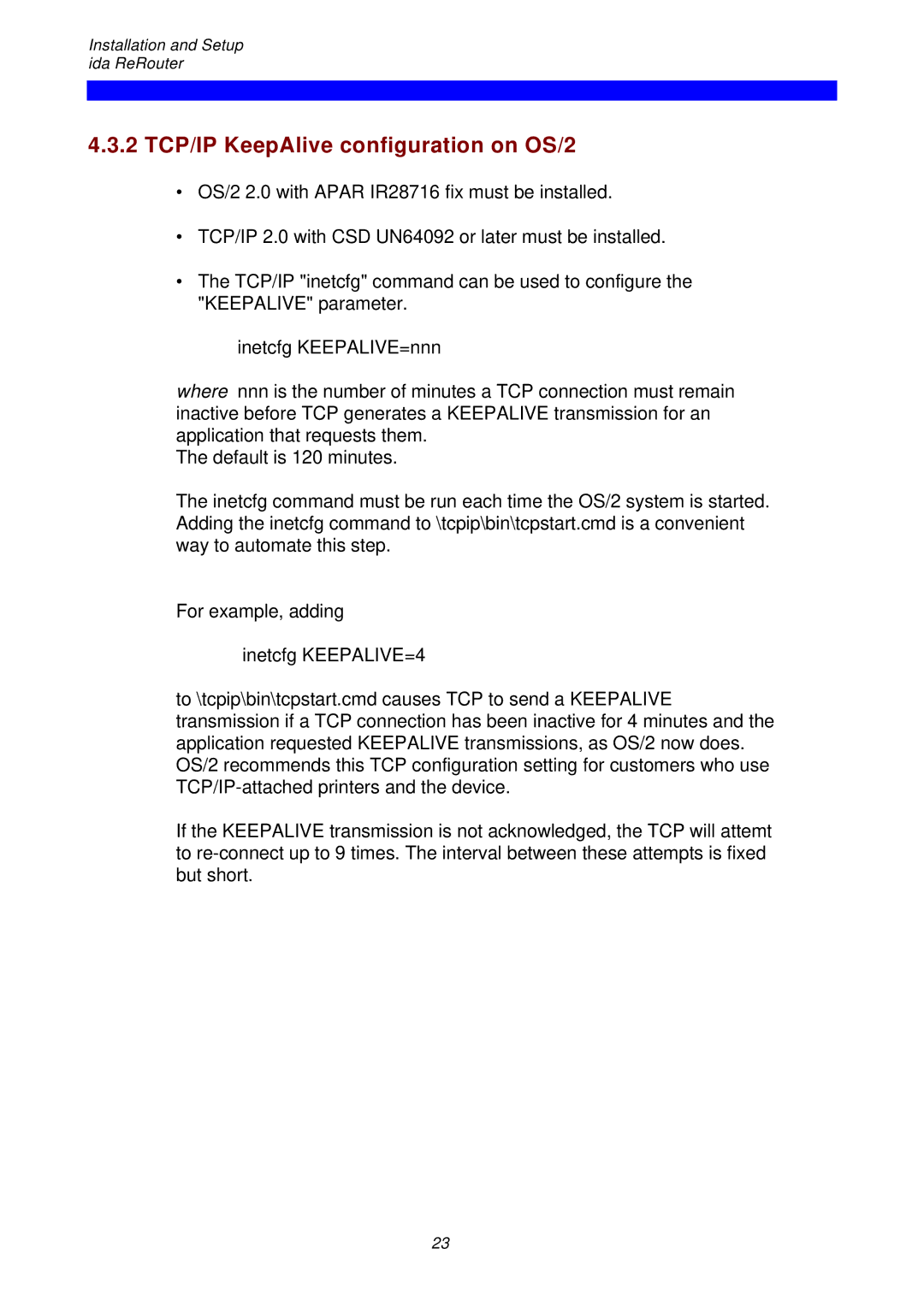 I-Data ReRouter instruction manual 2 TCP/IP KeepAlive configuration on OS/2 