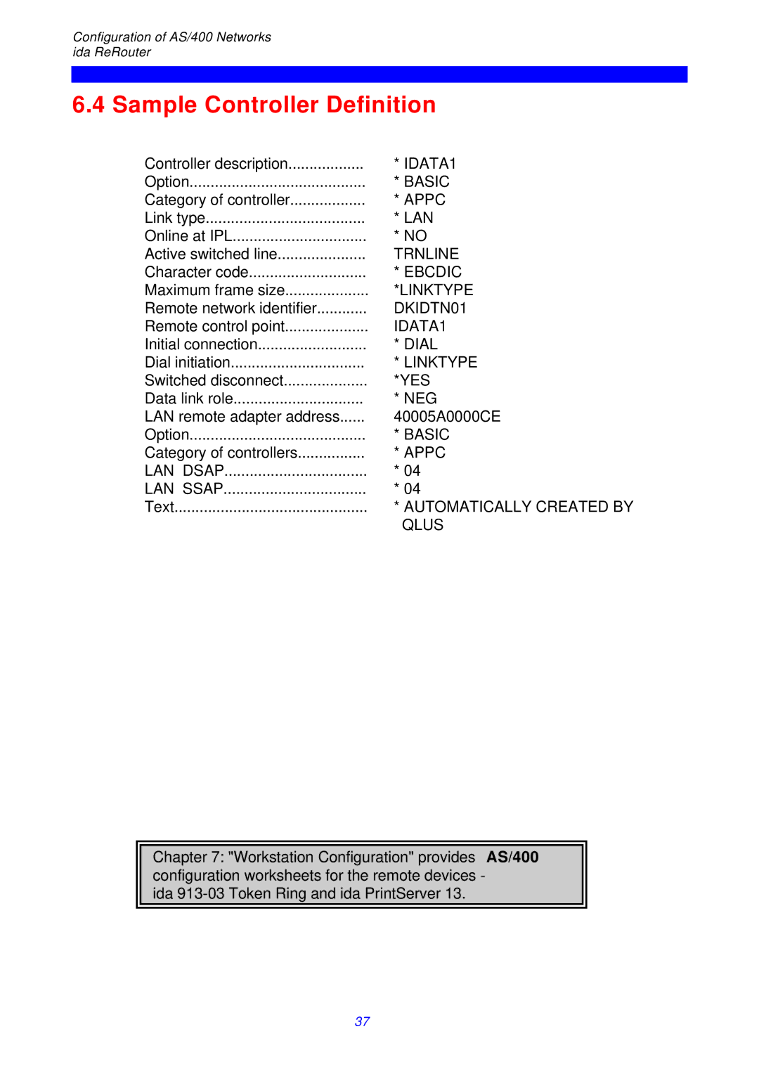 I-Data ReRouter instruction manual Sample Controller Definition, Qlus 