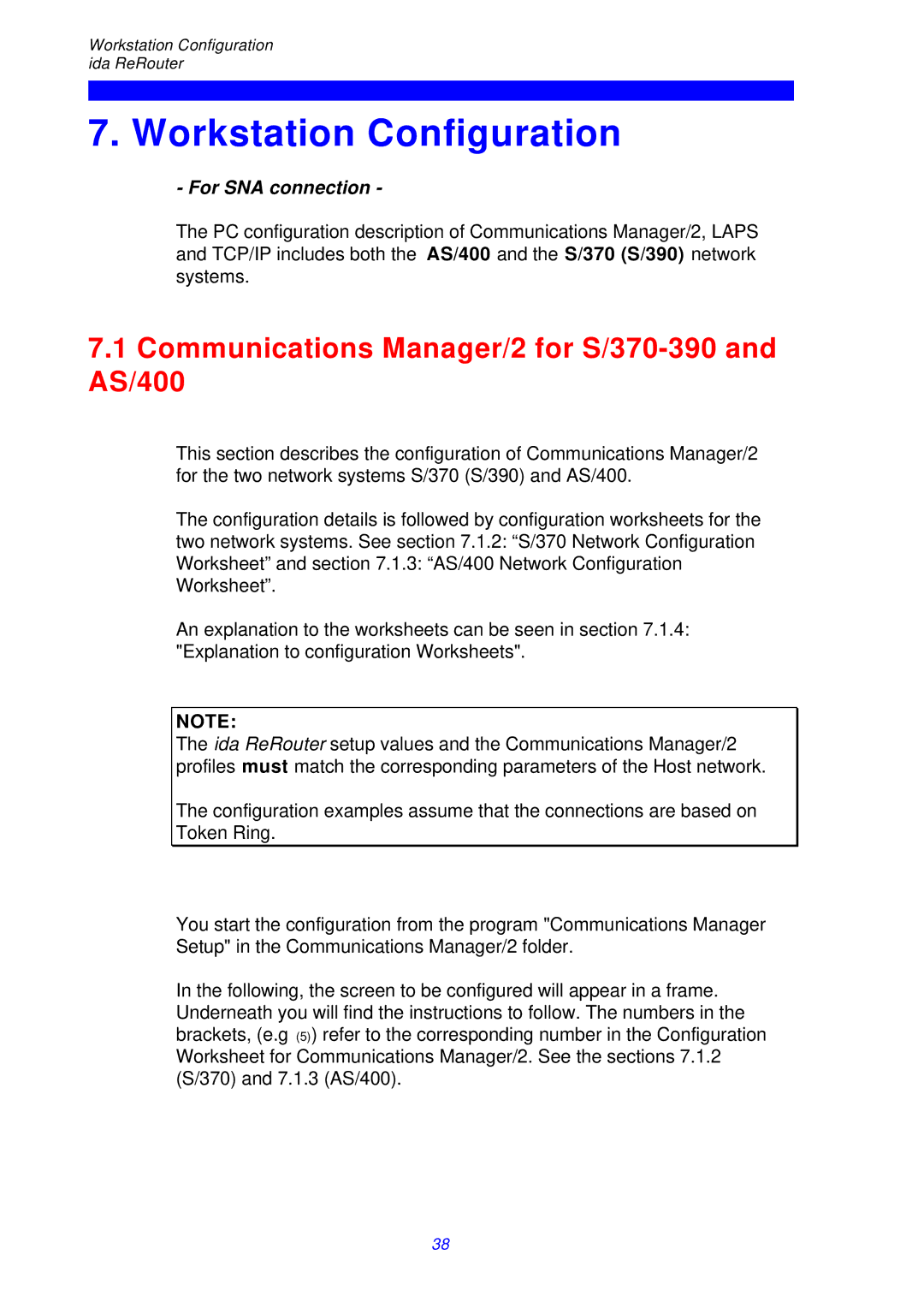 I-Data ReRouter Workstation Configuration, Communications Manager/2 for S/370-390 and AS/400, For SNA connection 