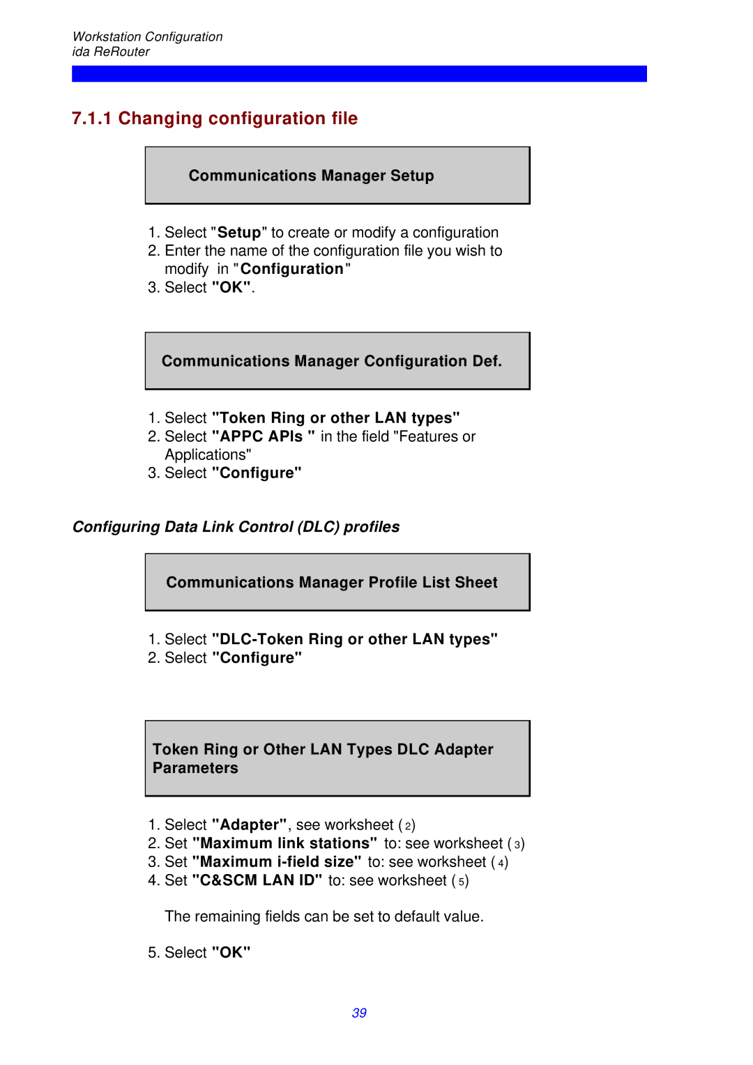 I-Data ReRouter instruction manual Changing configuration file, Communications Manager Setup, Select Configure 