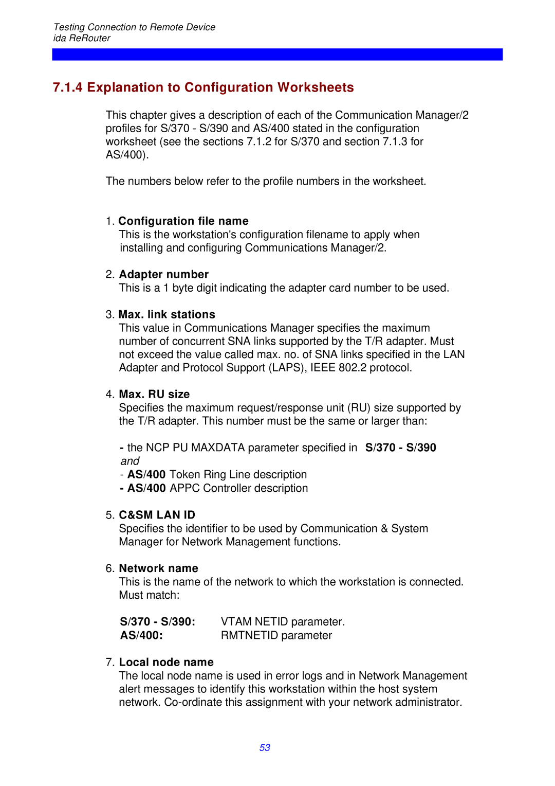 I-Data ReRouter instruction manual Explanation to Configuration Worksheets 