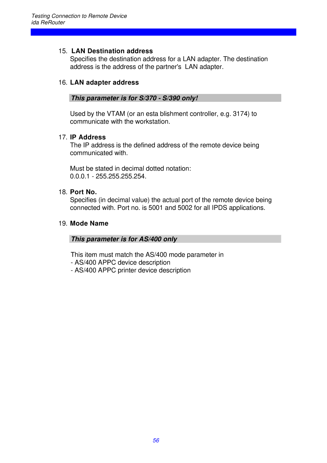 I-Data ReRouter instruction manual This parameter is for S/370 S/390 only, This parameter is for AS/400 only 