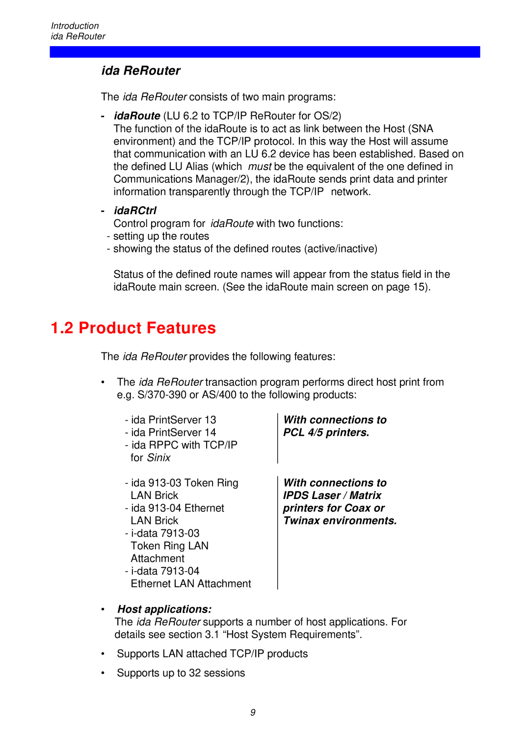 I-Data ReRouter instruction manual Product Features, IdaRCtrl, With connections to PCL 4/5 printers 