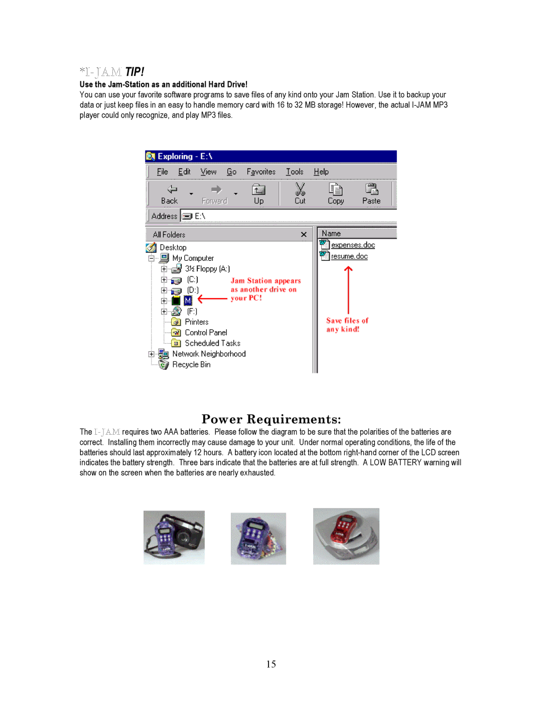 I-JAM Multimedia 100 manual Jam Tip, Power Requirements 