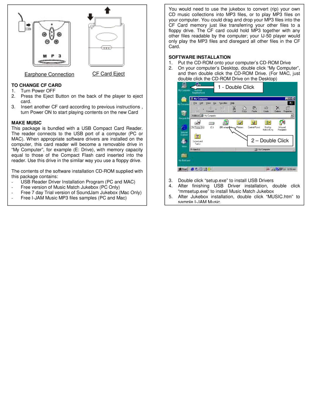 I-JAM Multimedia IJ-50 manual To Change CF Card, Make Music, Software Installation 