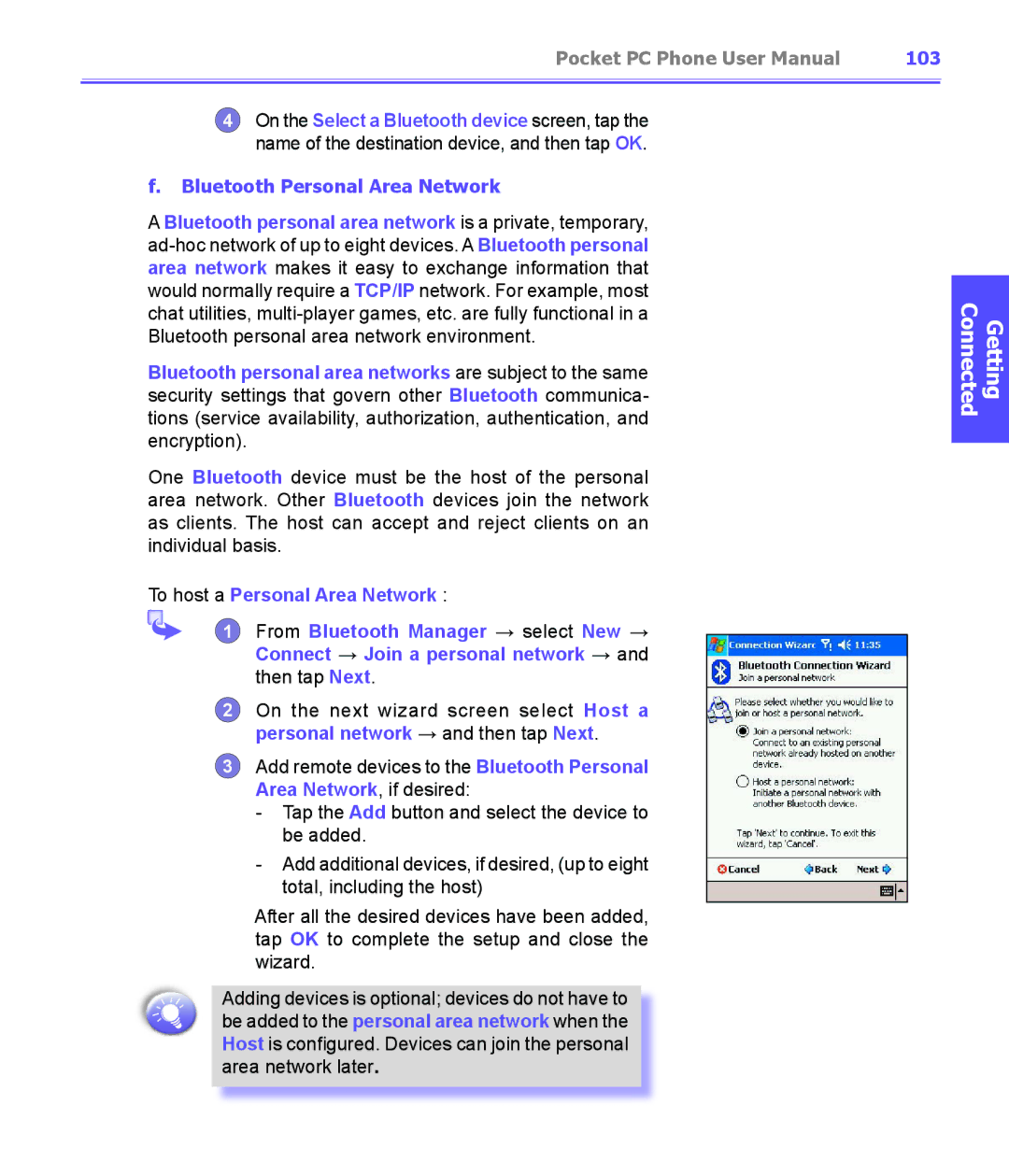 i-mate PDA2K EVDO manual 103, Bluetooth Personal Area Network 